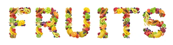 Word FRUITS made of different fruits and berries — Stock Photo, Image