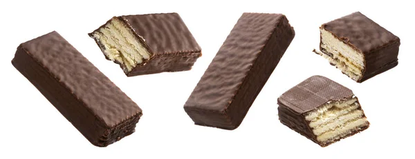 Chocolate bar inteiro e peças mordidas conjunto — Fotografia de Stock