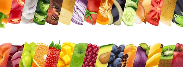 Fruits et légumes en bandes collage gros plans — Photo