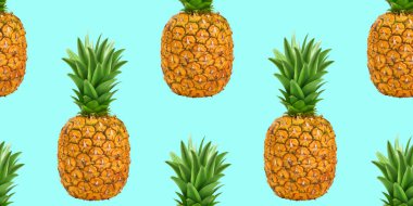 Ananas, mavi renk arka plan üzerinde yaz ananas dikişsiz desen