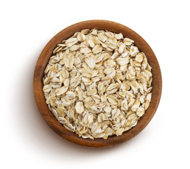 Beyaz arkaplanda yulaf lapaları, üst görünüm