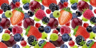 Beyaz arka plan üzerinde izole düşen çilek dikişsiz desen