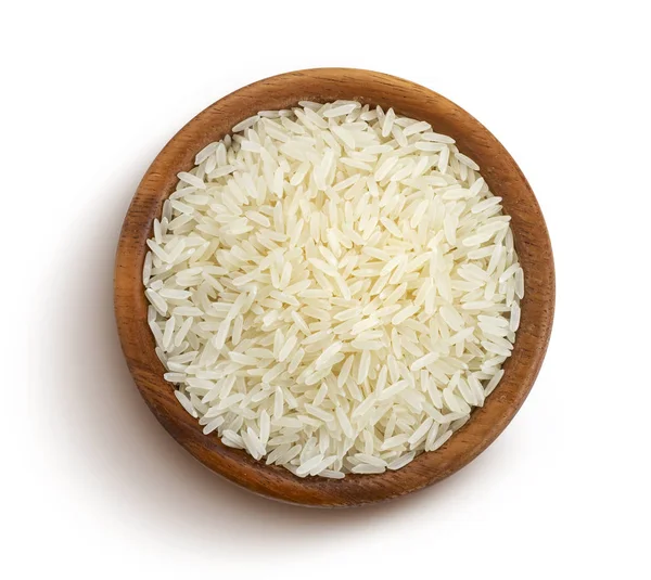 Basmati pirinç groats beyaz arka plan üzerinde izole, üst görünümü