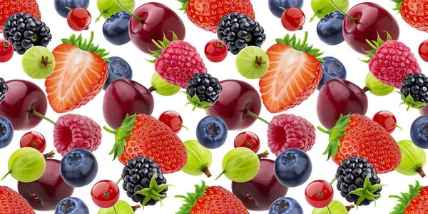 Beyaz arka plan üzerinde izole düşen çilek dikişsiz desen