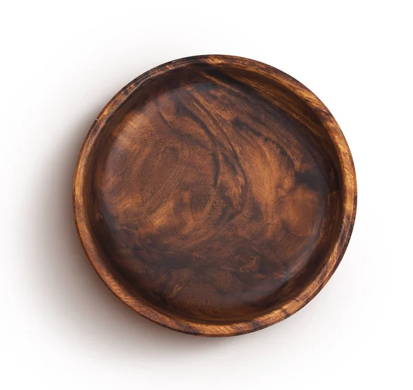 Wooden bowl isolated on a white background, view from above — Stock Photo, Image