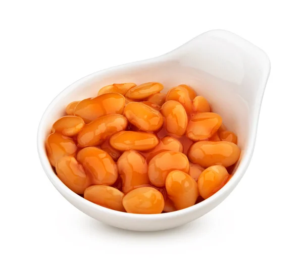 Bowl Van Gebakken Bonen Tomatensaus Geïsoleerd Witte Achtergrond Met Clipping — Stockfoto