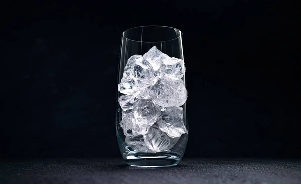 Glass Crushed Ice Black Background Copy Space — Stock Photo, Image