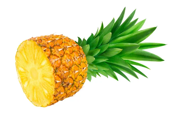 Metà Dei Frutti Ananas Isolati Fondo Bianco Con Percorso Ritaglio — Foto Stock