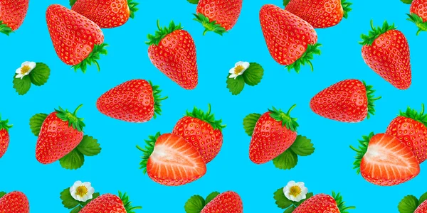 Strawberry seamless pattern on blue background — Stock Photo, Image