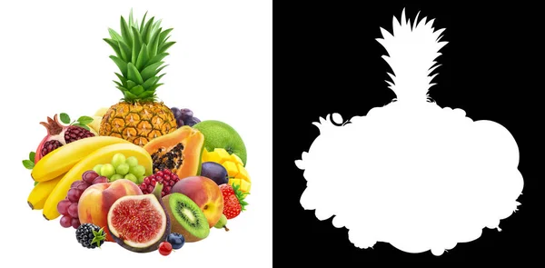 Mix Frutta Fresca Bacche Mucchio Diversi Frutti Tropicali Isolati Sfondo — Foto Stock