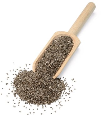 tahta kaşık, üzerinde beyaz izole Chia tohum