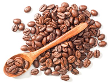 kavrulmuş kahve çekirdekleri beyaz, üstte görüntülemek