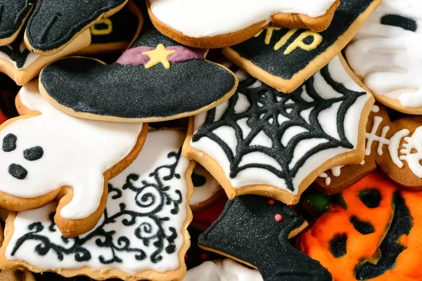 Zbliżenie Domowe Tradycyjne Halloween Cookies Cukru Pudru — Zdjęcie stockowe