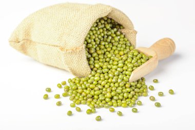 Sack of mung beans isolated on white background clipart