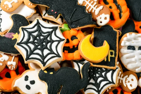 Zbliżenie Domowe Tradycyjne Halloween Cookies Cukru Pudru — Zdjęcie stockowe