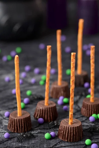 Biscotti Halloween Torta Alla Scopa Della Strega — Foto Stock