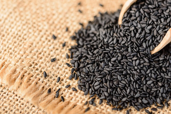 black sesame on the linen tablecloth