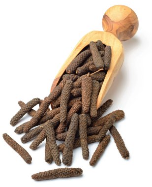 Uzun biber, beyaz arka plan üzerinde izole piper longum kurutulmuş