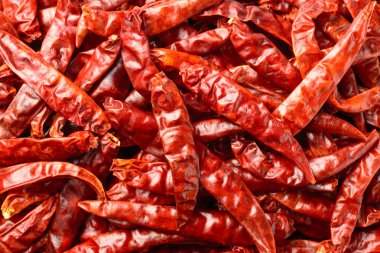 Gıda arka planını kurutulmuş chilies, üstten görünüm