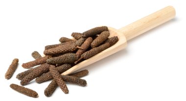 Uzun biber, beyaz arka plan üzerinde izole piper longum kurutulmuş