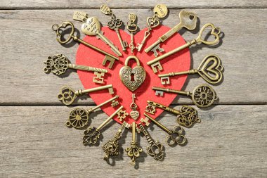 bronz kalp şekli kilit ve anahtarları