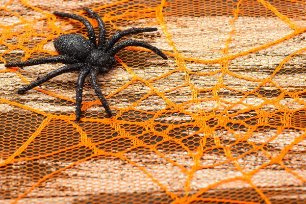 Schwarze Spinne Auf Orangefarbenem Hintergrund — Stockfoto