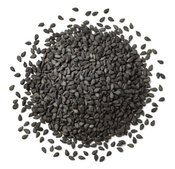 dried black sesame seeds isolated on white background