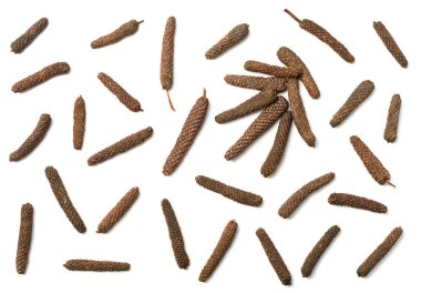 Uzun biber, beyaz arka plan üzerinde izole piper longum kurutulmuş