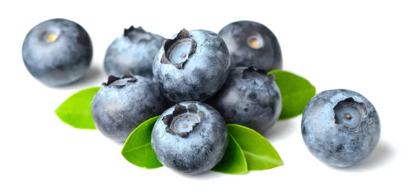 Fresh Blueberries Green Leaves Isolated White — Stock Photo, Image