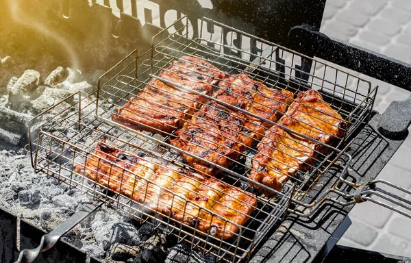 Grill Steak Főzés Első Gyndinei Csata — Stock Fotó