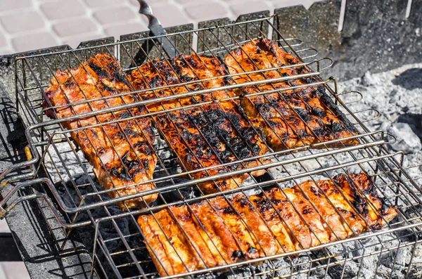 Grill Steak Főzés Első Gyndinei Csata — Stock Fotó