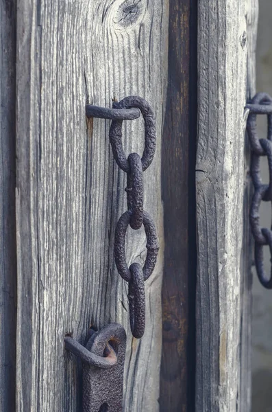 Old Rusty Metal Latch Wooden Door — Stock Photo, Image