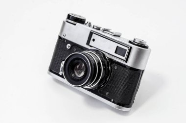 Vintage film fotoğraf, yakın çekim yan görünüm, beyaz bir arka plan
