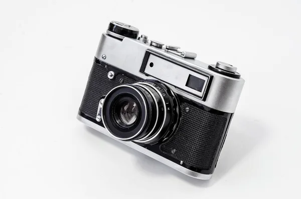 Vintage Filmkamera Nahaufnahme Auf Weißem Hintergrund Seitenansicht — Stockfoto