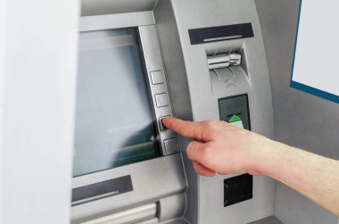 Adam el koyar kartı, basın gri Atm düğme