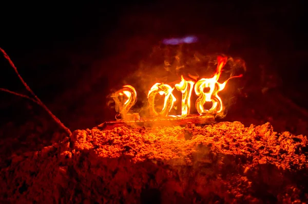 Figuras Madeira 2018 São Queimadas Uma Chama Foto Conceitual Final — Fotografia de Stock