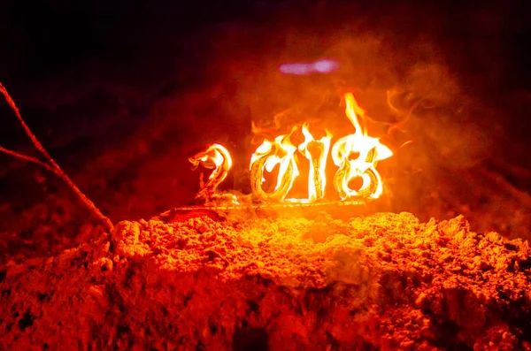 Figuras Madeira 2018 São Queimadas Uma Chama Foto Conceitual Final — Fotografia de Stock