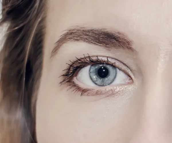 Open Eye Mädchen Graue Farbe Nahaufnahme Optometrist Optik Sehkraft Sehkraft — Stockfoto