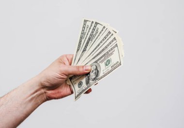 İnsaneli Amerikan doları para tutar. Finans, kazanç, kredi