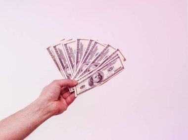 İnsaneli Amerikan doları para tutar. Finans, kazanç, kredi