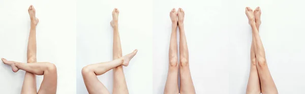 Weibliche Schlanke Beine Auf Weißem Hintergrund Fitness Gesundheit Sexualität Medizin — Stockfoto