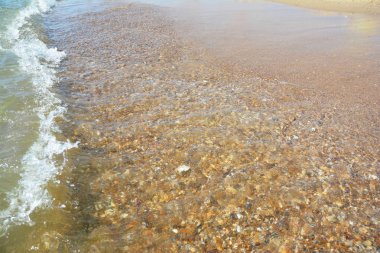 Kopya alanı ile kum plaj dalgalar deniz.