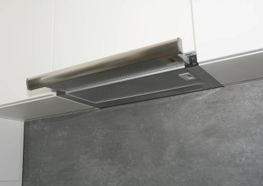 Ocak Hood. Modern hava aspiratör mutfak fan veya aralığı hood. Paslanmaz çelik davlumbaz. Ada hood. 