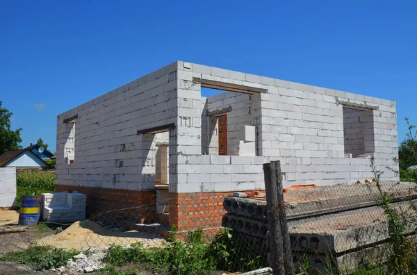 Unfinished House Aerated Concrete Blocks Construction — Stock Photo, Image