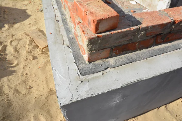 Close House Foundation Wall Waterproofing Bitumen Membrane — Stock Photo, Image