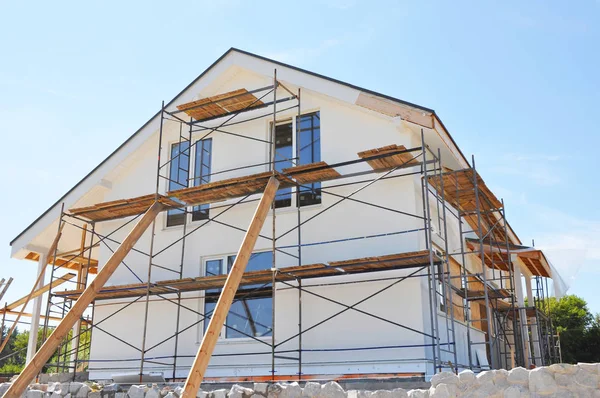 Pintura Isolamento Reboco Paredes Casa Fachada Após Renovação Casa Remodelação — Fotografia de Stock