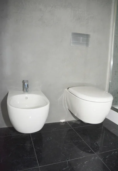 Tazón Inodoro Blanco Con Bidet Baño —  Fotos de Stock