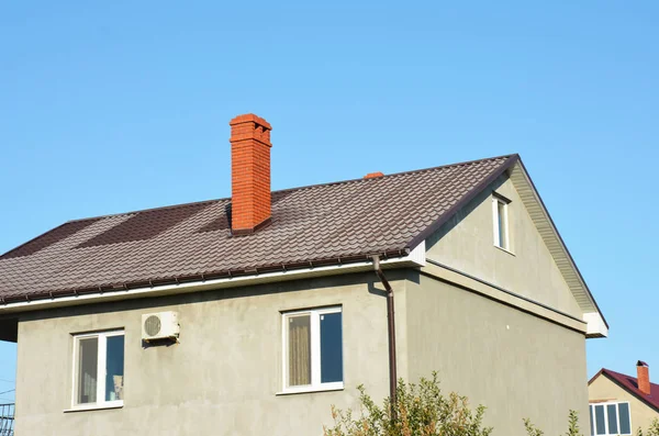 Techo Metal Con Paredes Enlucido Casa Renovación — Foto de Stock