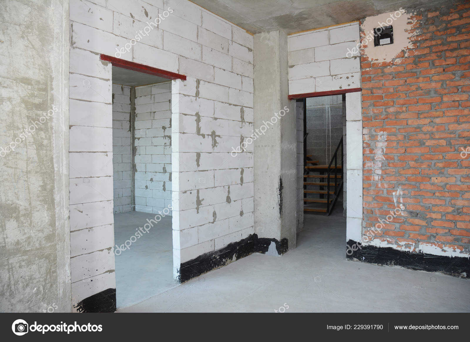 Empty Room Interior Build White Red Bricks Plastering Wall
