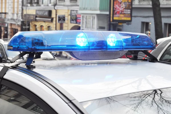 Luces Policiales Calle Flasher Luz Azul Parte Superior Coche Policía — Foto de Stock